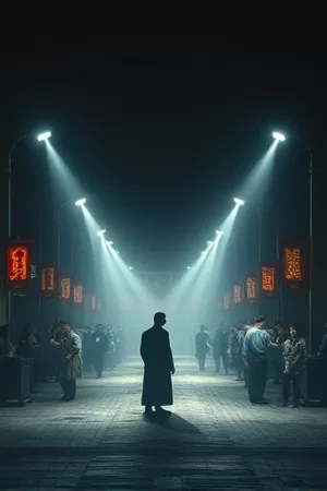悬疑剧《星轨追凶》竖版封面，深夜城市天台与远光灯轨迹
